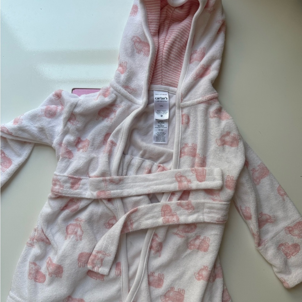 Carter's Pink Elephant Kids Robe Size 0-9M